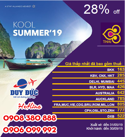 Thai Airways khuyến mãi vé  Kool Summer 2019