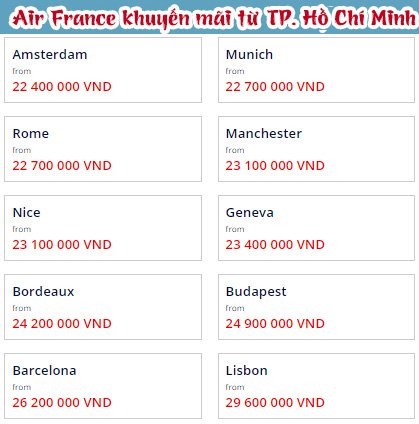 Air France khuyến mãi vé từ 15tr900đ đi Châu Âu mùa đông
