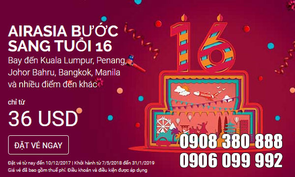 AirAsia mừng sinh nhật thứ 16 tung vé 31 USD