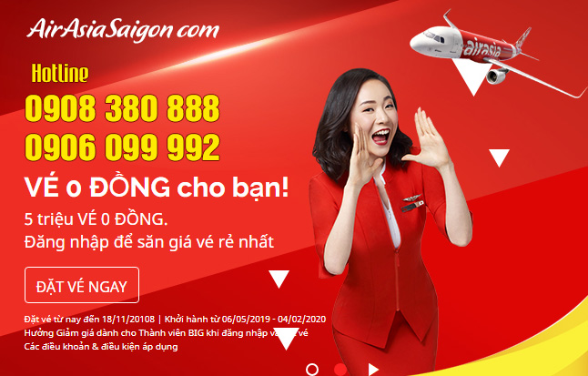 AirAsia tung 5 triệu vé siêu khuyến mãi giá 0 đồng