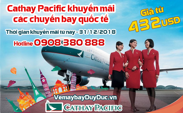Cathay Pacific khuyến mãi các chặng bay quốc tế 432USD
