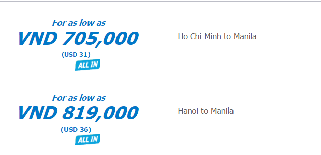 Cebu Pacific siêu khuyến mãi từ Việt Nam - Manila 705.000đ