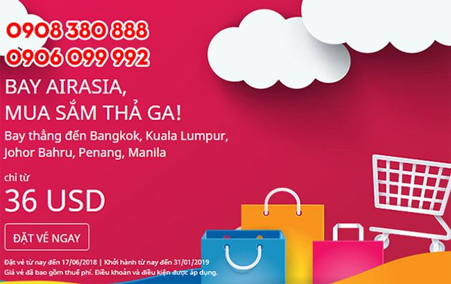 Du lịch và mua sắm với vé khuyến mãi AirAsia 36 USD