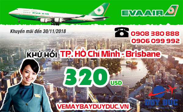 Eva Air khuyến mãi vé khứ hồi đi Brisbane 320 USD