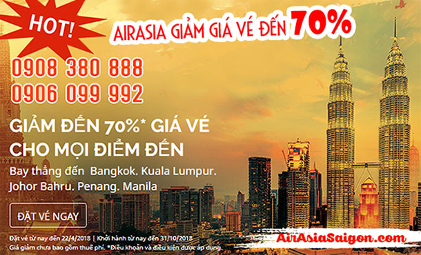 Hãng AirAsia siêu khuyến mãi vé giảm giá đến 70%