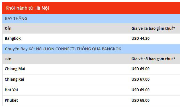 Khuyến mãi Hà Nội đi Bangkok giá từ 44 usd