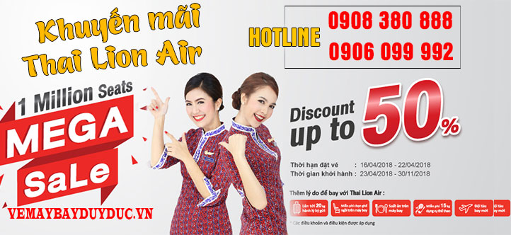 Khuyến mãi Thai Lion Air đang giảm 50% giá vé