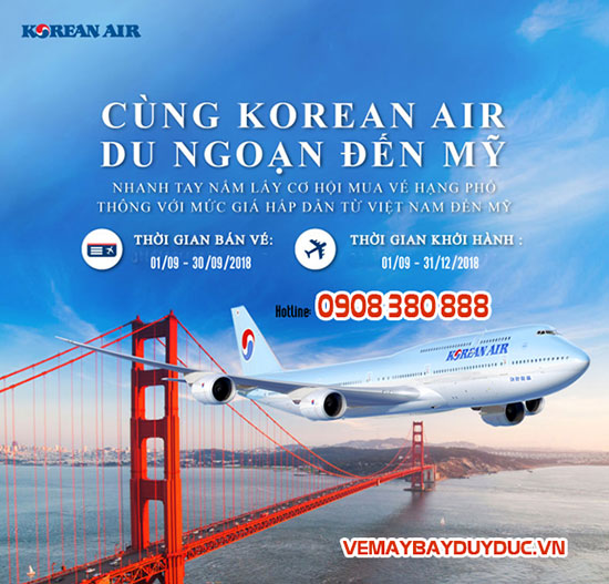 Korean Air khuyến mãi vé rẻ Sài Gòn đi Mỹ 410 USD