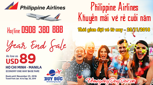 Philippine Airlines khuyến mãi vé rẻ cuối năm 89 USD
