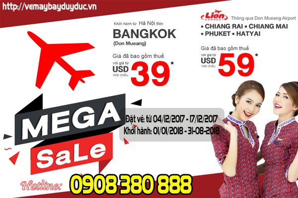 Siêu giảm giá vé khởi hành từ Hà Nội của Thai Lion Air