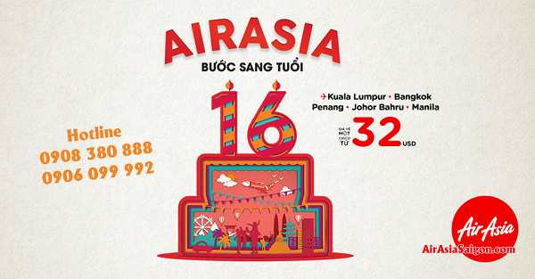 Săn vé khuyến mãi AirAsia giá rẻ từ 31 USD