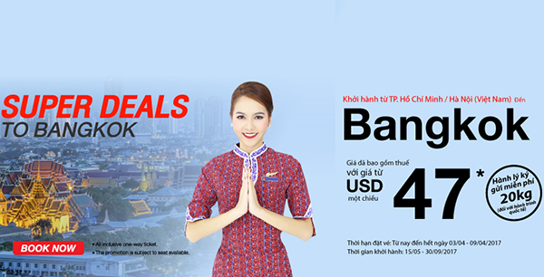 Thai Lion Air khuyến mãi vé đi Bangkok giá 47 USD