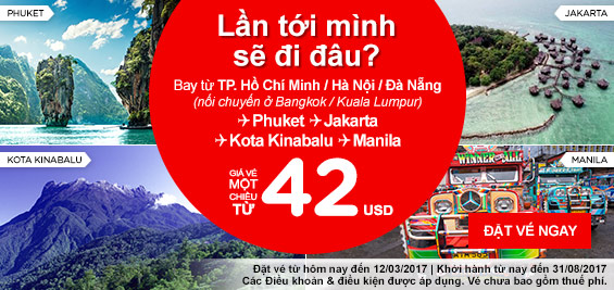 Thứ 2 đặt ngay vé máy bay Air Asia giá rẻ 6 USD