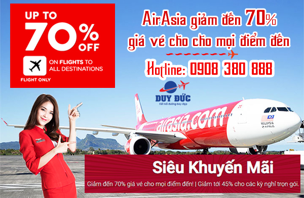 AirAsia giảm đến 70% giá vé các chuyến bay