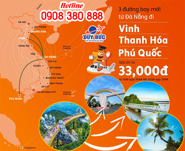 Jetstar mở 3 đường bay mới Đà Nẵng – Vinh, Thanh Hóa, Phú Quốc