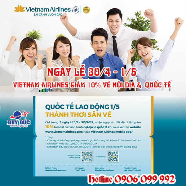 Lễ 30/4 - 1/5 Vietnam Airlines giảm 10% vé nội địa