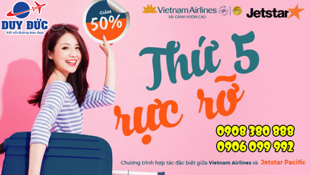 Săn vé nội địa giảm giá 50% ngày thứ 5 của Vietnam Airlines và Jetstar