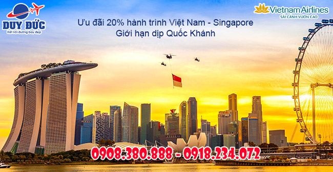 Vietnam Airlines ưu đãi 20% giá vé hành trình Việt Nam - Singapore dịp quốc khánh Singapore