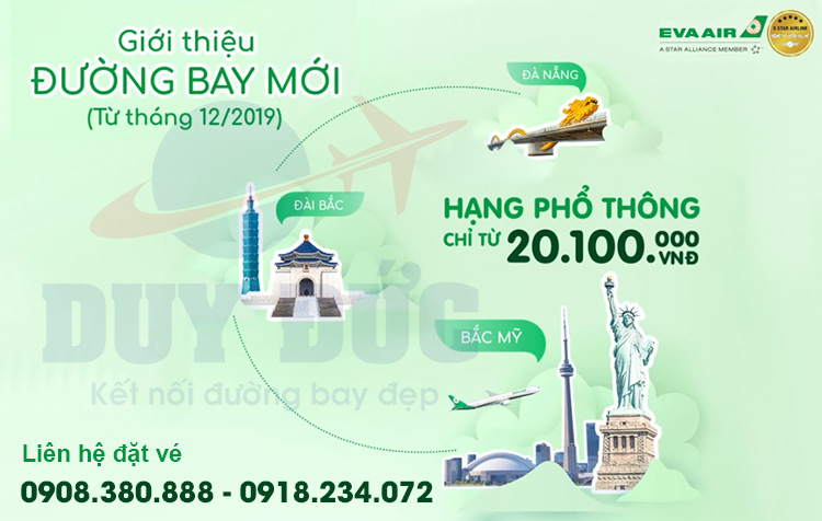 Eva Air mở đường bay thẳng giữa Đà Nẵng và Đài Bắc