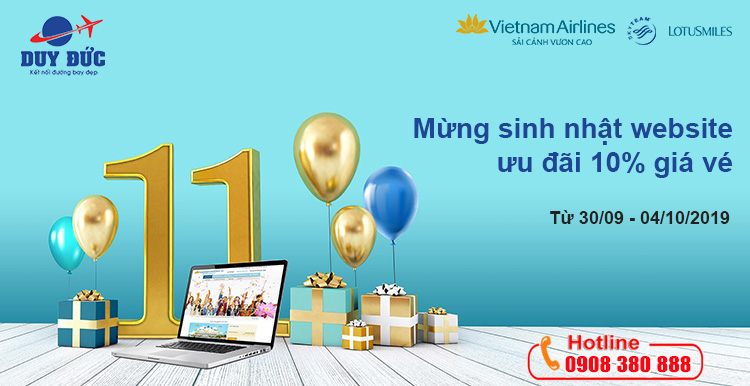 Vietnam Airlines giảm 10% giá vé trên toàn mạng bay mừng sinh nhật website
