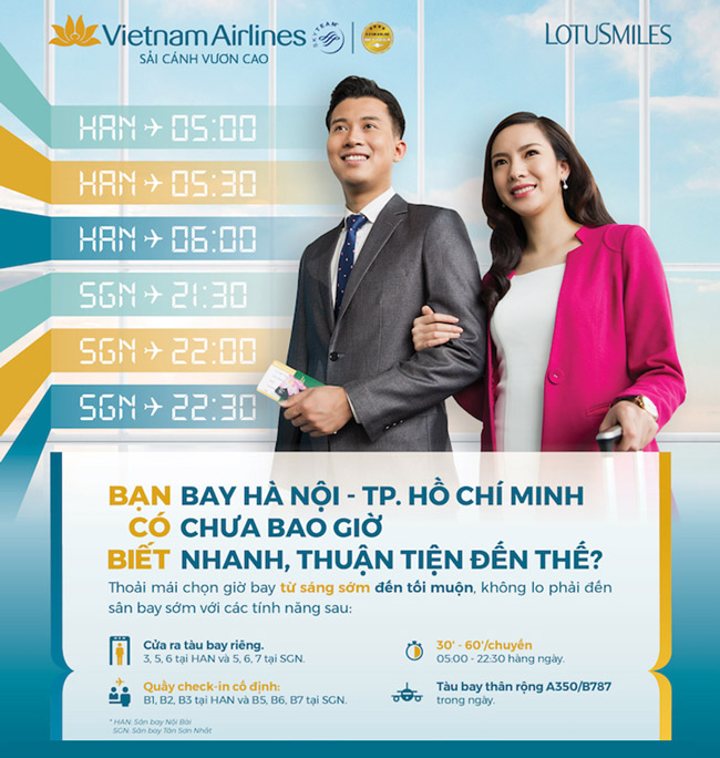 VNA mở quầy thủ tục, cửa lên máy bay riêng cho khách bay giữa Hà Nội và TPHCM