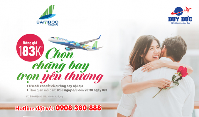 Bamboo Airways ưu đãi vé máy bay đồng giá 183K nhân dịp 8/3