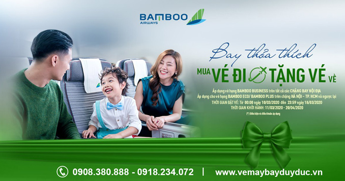 Bay thỏa thích với chương trình "Mua vé đi, tặng vé về" của Bamboo Airways