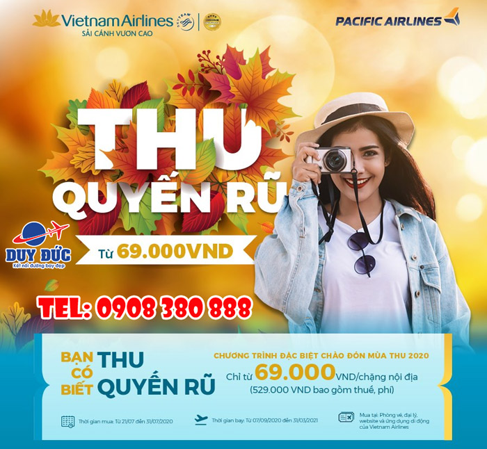 Vietnam Airlines mở bán vé "Thu Quyến Rũ" chỉ từ 69.000 đồng/chiều