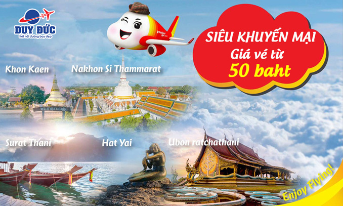 Vietjet mở bán vé siêu khuyến mại trên 13 đường bay nội địa Thái Lan