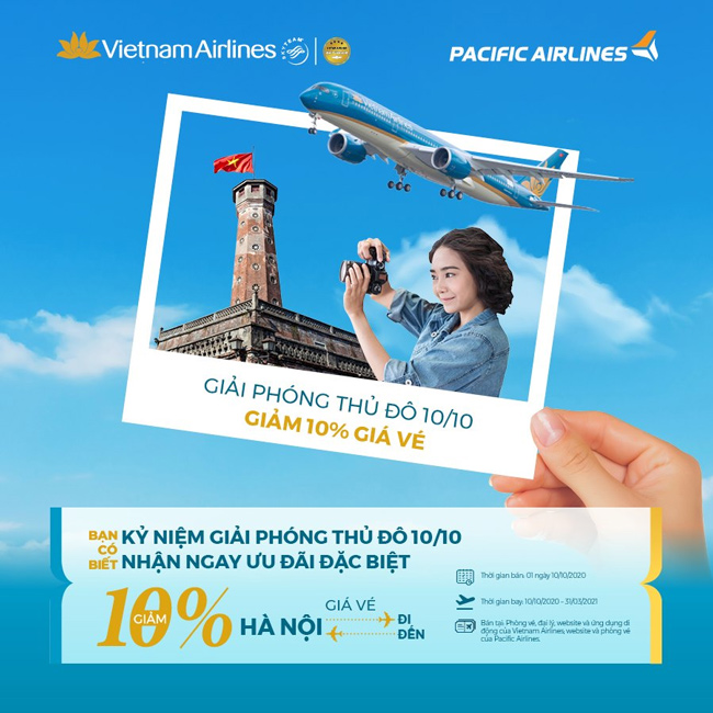 Vietnam Airlines giảm 10% giá vé nhân ngày Giải phóng Thủ đô