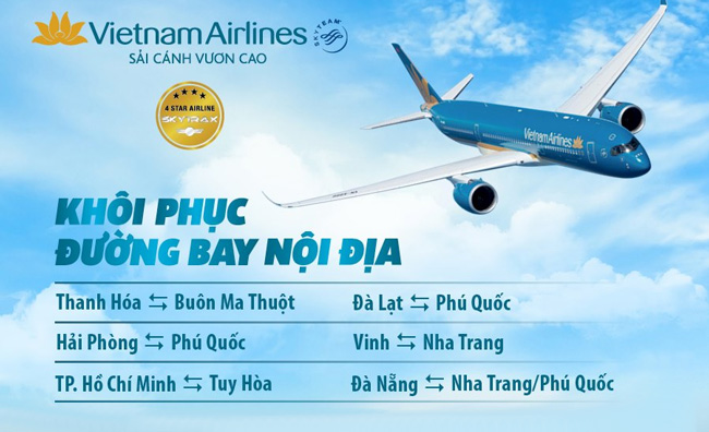Vietnam Airlines khôi phục thêm các đường bay nội địa trong tháng 10