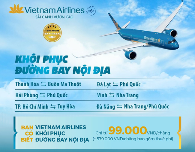 Vietnam Airlines khôi phục thêm các đường bay nội địa trong tháng 10