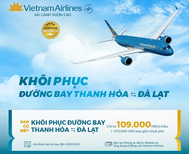 Vietnam Airlines khôi phục đường bay Thanh Hóa - Đà Lạt