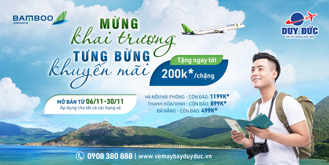 Bamboo Airways tưng bừng khuyến mãi mừng khai trương đường bay Côn Đảo