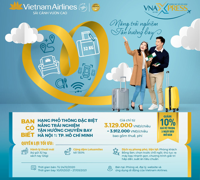 Vietnam Airlines mở rộng quy mô hạng ghế Phổ thông đặc biệt trên đường bay TPHCM - Hà Nội