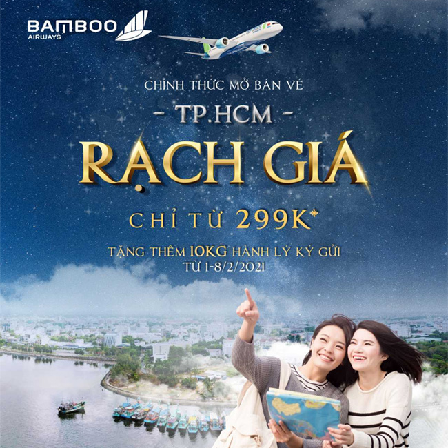 Bamboo Airways mở bán vé đường bay TPHCM - Rạch Giá
